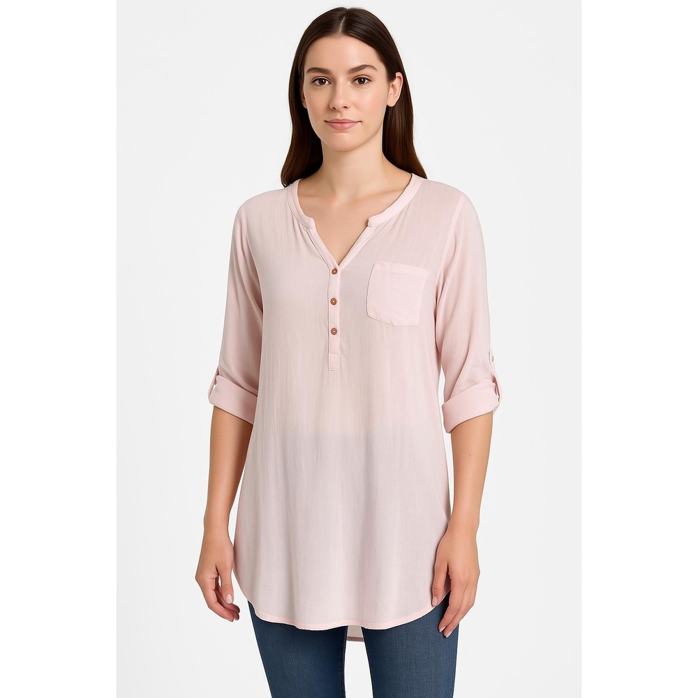 Venti6‎ Blouse Womens Medium Light Pink Tunic Roll Sleeve Cover Up Long Sleeve